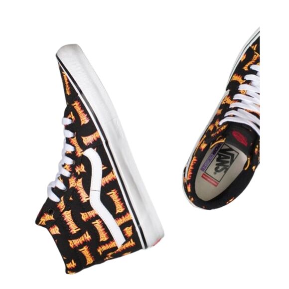 Vans x Thrasher Skate Sk8-Hi PopCush Black Multi Flame Logo Men’s Size 6 - New - Picture 6 of 7